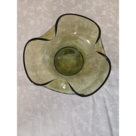 Vintage Anchor Hocking Glass Chip & Dip Bowl Set Green Glass RETRO 9.5" & 5" - Picture 8 of 10